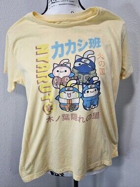 XL 14 16 Naruto Girls Cute Yellow Anime Graphic Tee Shirt Shippuden Nyaruto Cat
